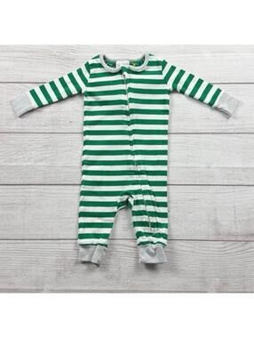 Baby Boden Boys Green and White Striped Pajamas Size 9-12 Months 100% Cotton Zip